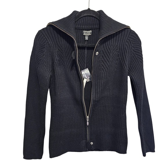 Parley Ribbed High Neck Zip Up Knit Cardigan Sweater‎ Black Cotton Blend Size S - Picture 5 of 11